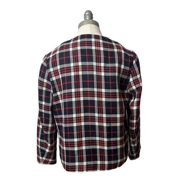 ATMOSPHERE Red Blue White Plaid Long Sleeve Open Tweed Style Blazer Size 8 - Picture 5 of 10